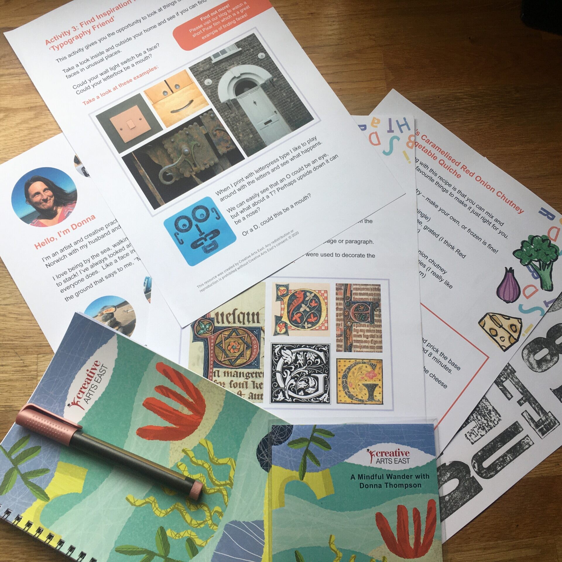 Creative wellbeing pack for older audiences by Donna Thompson. Activities range from typography spotting to recipes.